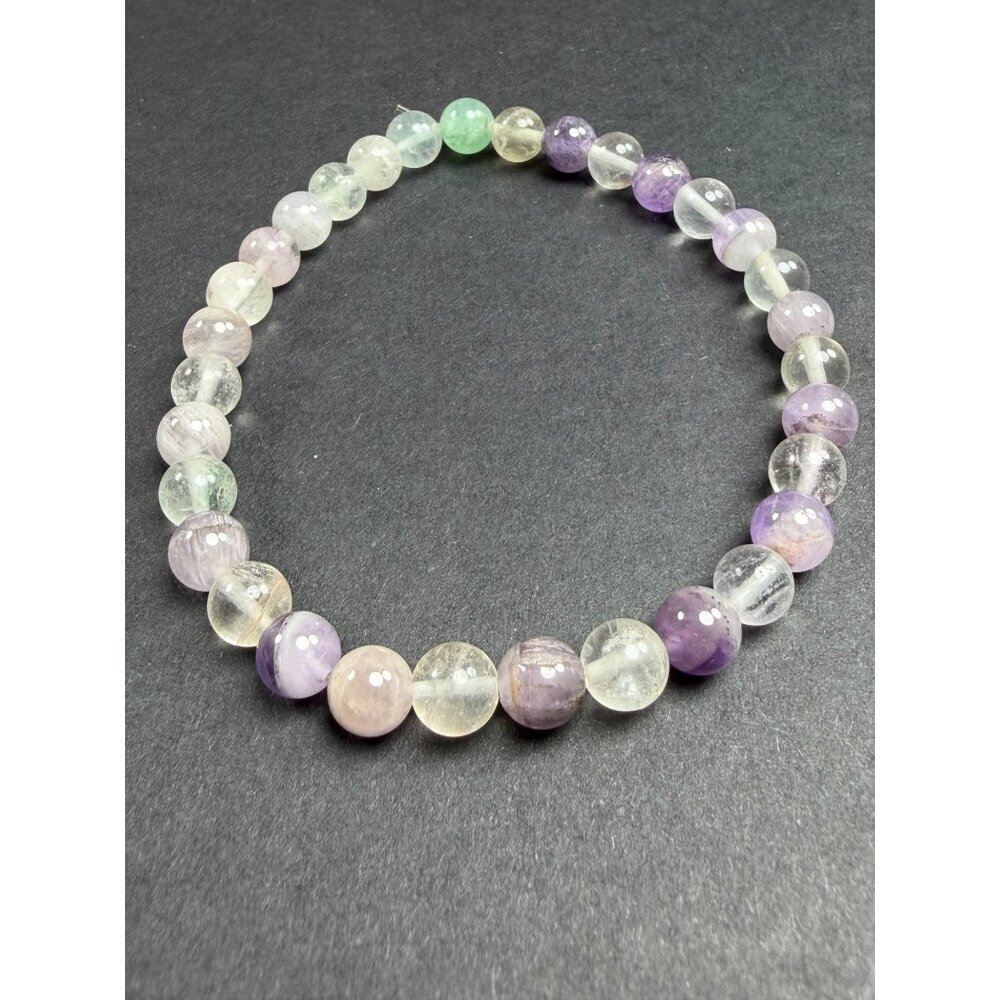 Natural Multi Color Fluorite Stretch Bracelet 6mm Beads Stone 7" UVs - Picture 2 of 7